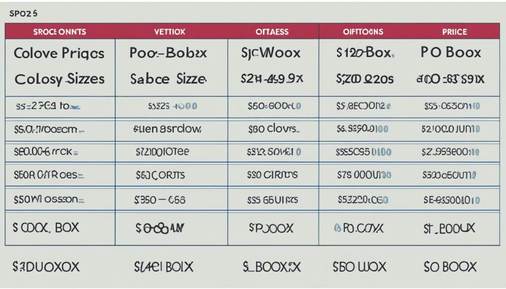 PO Box size options comparison chart